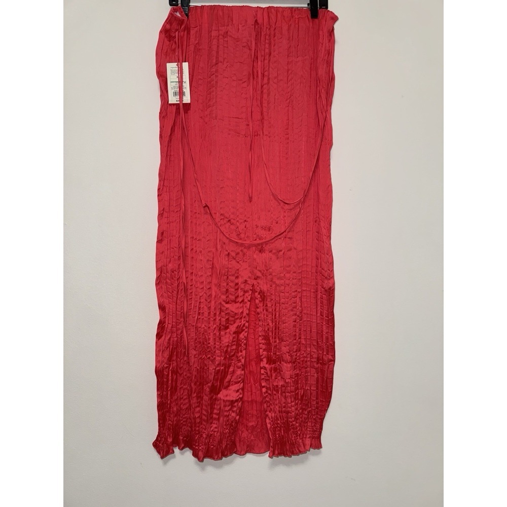 Women's Textured Crinkle Vibrant Pink Satin Midi Skirt Size XL - Picture 11 of 14